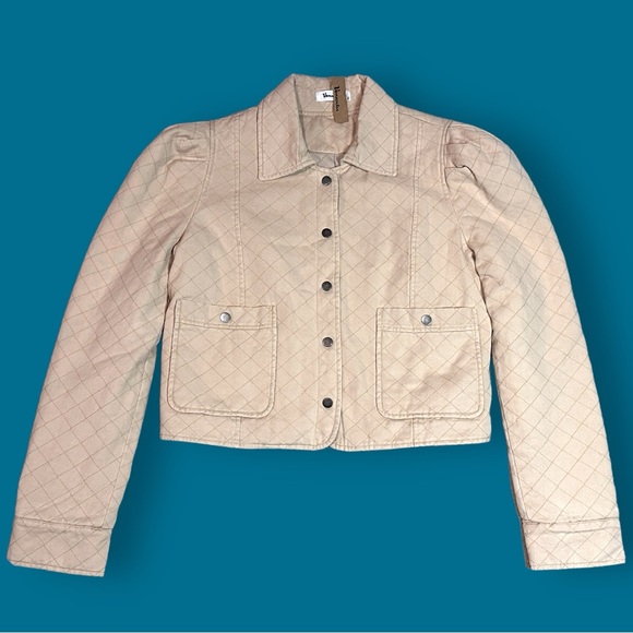 🎉HP🎉 NWT Vernacular Puff Sleeved Cropped Quilted Jacket in Cream. Size Large - Picture 2 of 16